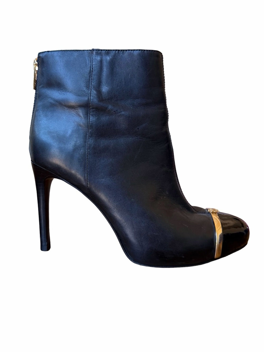 Tory Burch Pacey Black Leather Patent Cap Toe Stiletto Boots Size 8 - Picture 4 of 14